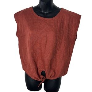 Women's Rust Tie-Front Linen Blouse